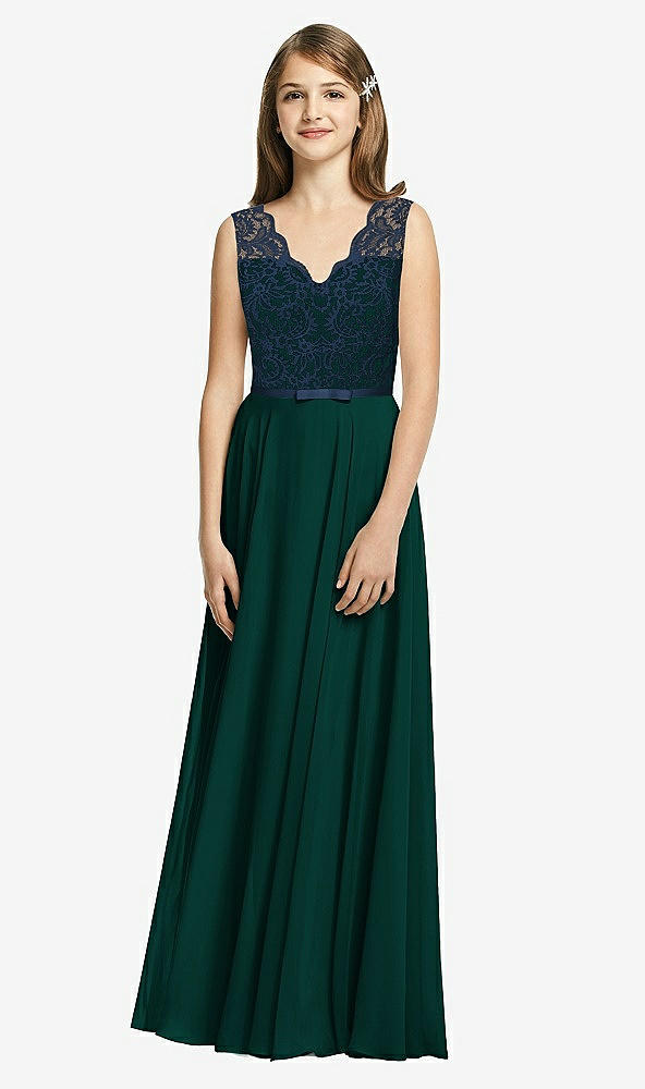 Front View - Evergreen & Midnight Navy Dessy Collection Junior Bridesmaid Dress JR542