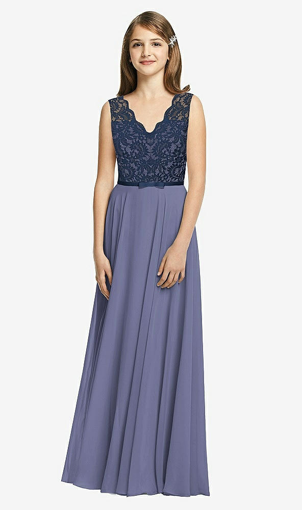 Front View - French Blue & Midnight Navy Dessy Collection Junior Bridesmaid Dress JR542