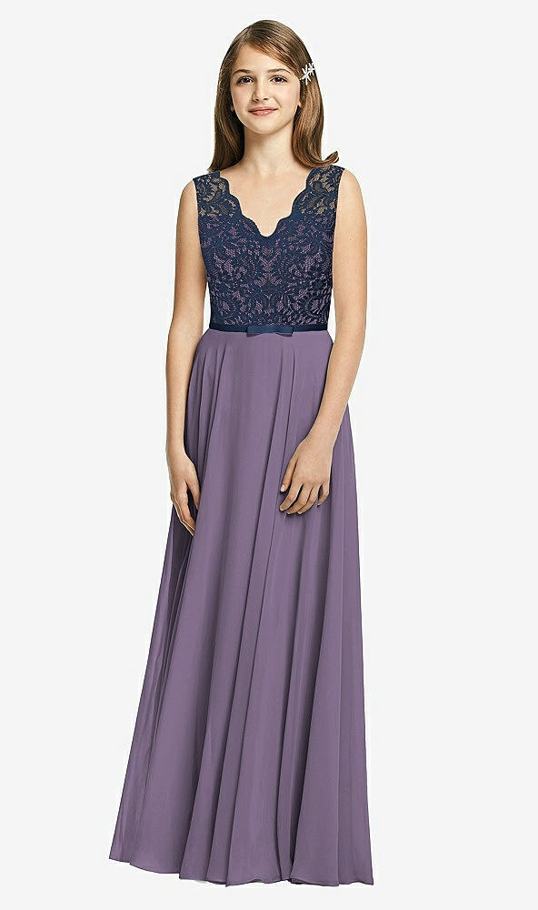 Front View - Lavender & Midnight Navy Dessy Collection Junior Bridesmaid Dress JR542