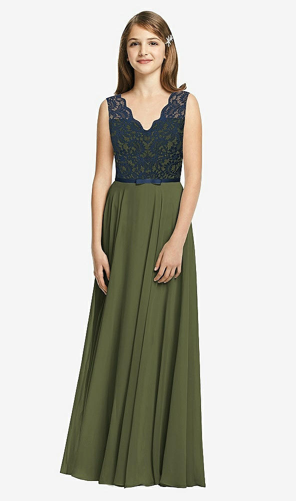 Front View - Olive Green & Midnight Navy Dessy Collection Junior Bridesmaid Dress JR542