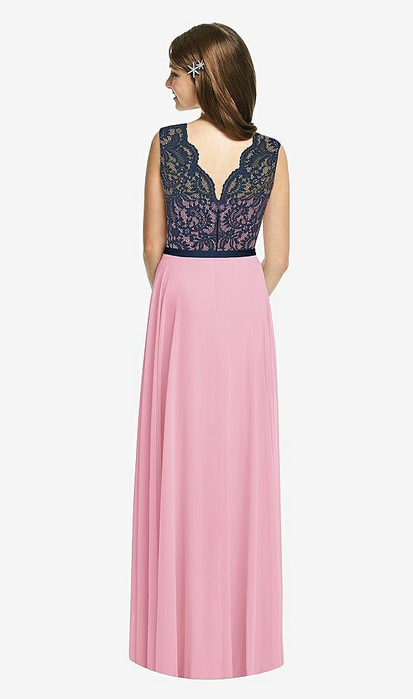 Back View - Peony Pink & Midnight Navy Dessy Collection Junior Bridesmaid Dress JR542