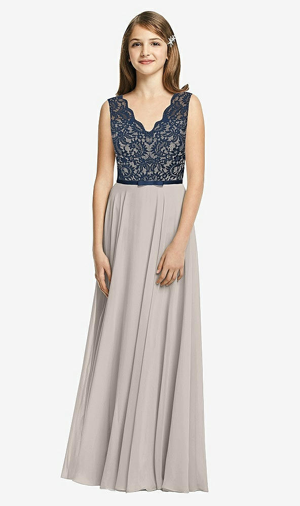 Front View - Taupe & Midnight Navy Dessy Collection Junior Bridesmaid Dress JR542