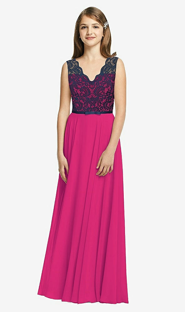 Front View - Think Pink & Midnight Navy Dessy Collection Junior Bridesmaid Dress JR542