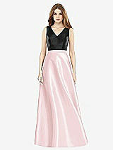 Front View Thumbnail - Ballet Pink & Black Sleeveless A-Line Satin Dress with Pockets