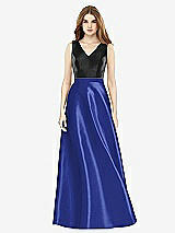 Front View Thumbnail - Cobalt Blue & Black Sleeveless A-Line Satin Dress with Pockets