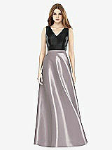 Front View Thumbnail - Cashmere Gray & Black Sleeveless A-Line Satin Dress with Pockets