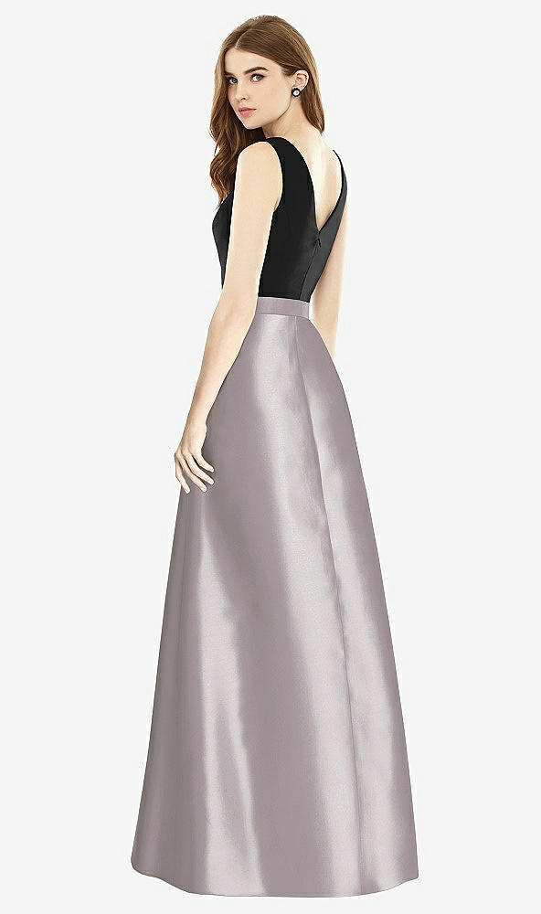 Back View - Cashmere Gray & Black Sleeveless A-Line Satin Dress with Pockets