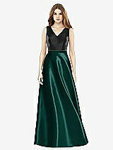 Front View Thumbnail - Evergreen & Black Sleeveless A-Line Satin Dress with Pockets