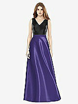 Front View Thumbnail - Grape & Black Sleeveless A-Line Satin Dress with Pockets