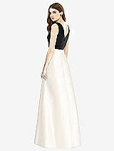 Rear View Thumbnail - Ivory & Black Sleeveless A-Line Satin Dress with Pockets