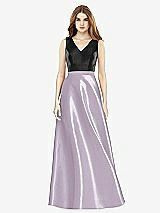 Front View Thumbnail - Lilac Haze & Black Sleeveless A-Line Satin Dress with Pockets