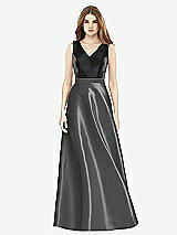 Front View Thumbnail - Pewter & Black Sleeveless A-Line Satin Dress with Pockets