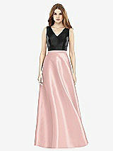 Front View Thumbnail - Rose - PANTONE Rose Quartz & Black Sleeveless A-Line Satin Dress with Pockets