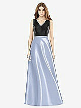 Front View Thumbnail - Sky Blue & Black Sleeveless A-Line Satin Dress with Pockets