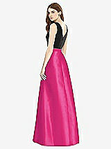 Rear View Thumbnail - Think Pink & Black Sleeveless A-Line Satin Dress with Pockets