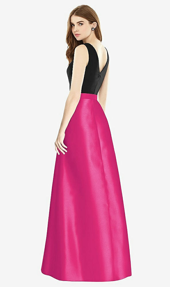 Back View - Think Pink & Black Sleeveless A-Line Satin Dress with Pockets