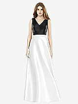 Front View Thumbnail - White & Black Sleeveless A-Line Satin Dress with Pockets