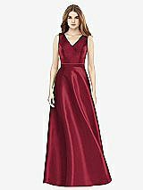 Front View Thumbnail - Burgundy & Burgundy Sleeveless A-Line Satin Dress with Pockets