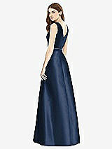 Rear View Thumbnail - Midnight Navy & Midnight Navy Sleeveless A-Line Satin Dress with Pockets