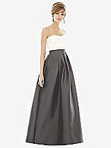 Front View Thumbnail - Caviar Gray & Ivory Strapless Pleated Skirt Maxi Dress with Pockets