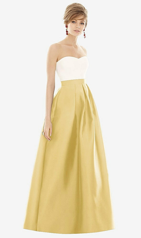 Front View - Maize & Ivory Strapless Pleated Skirt Maxi Dress with Pockets