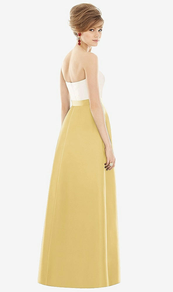Back View - Maize & Ivory Strapless Pleated Skirt Maxi Dress with Pockets