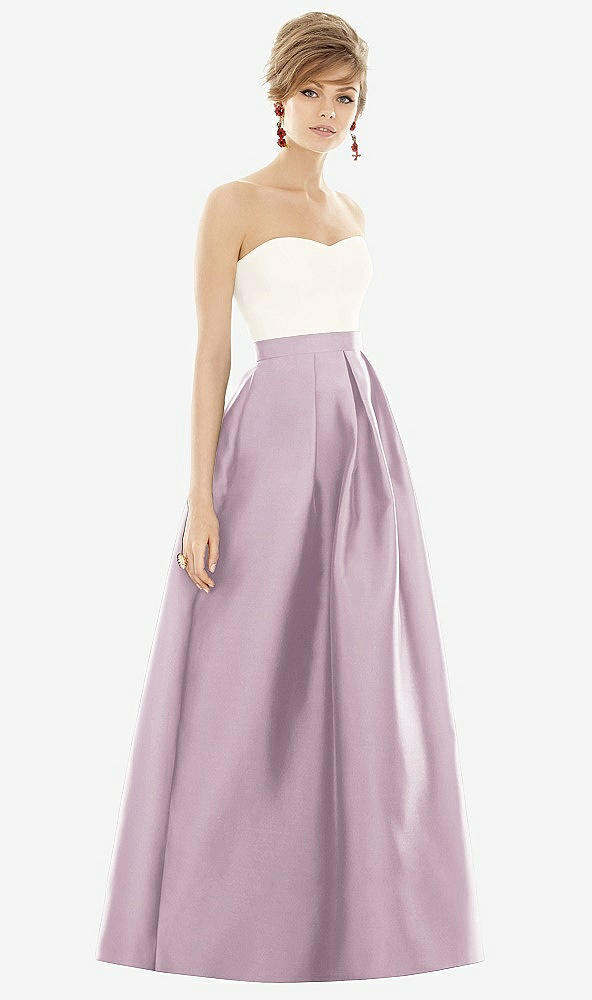 Front View - Suede Rose & Ivory Strapless Pleated Skirt Maxi Dress with Pockets
