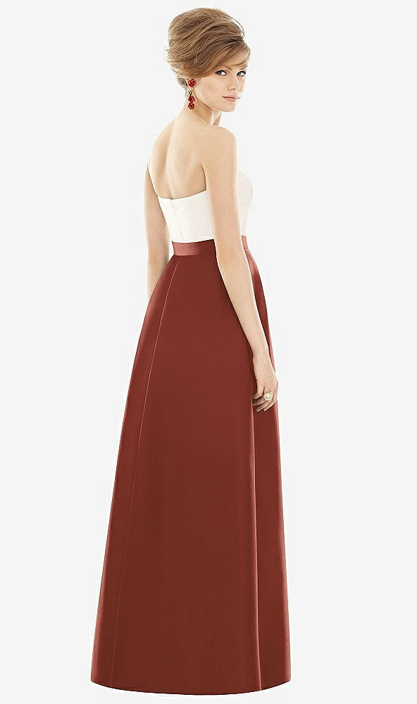 Back View - Auburn Moon & Ivory Strapless Pleated Skirt Maxi Dress with Pockets