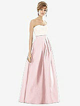 Front View Thumbnail - Ballet Pink & Ivory Strapless Pleated Skirt Maxi Dress with Pockets