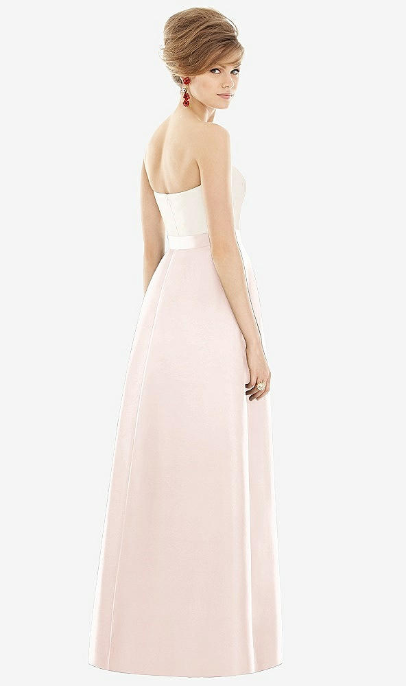 Back View - Blush & Ivory Strapless Pleated Skirt Maxi Dress with Pockets