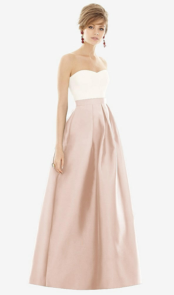 Front View - Cameo & Ivory Strapless Pleated Skirt Maxi Dress with Pockets