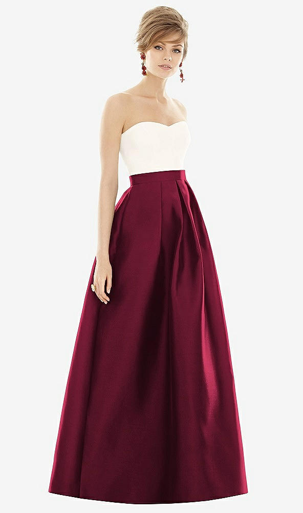 Front View - Cabernet & Ivory Strapless Pleated Skirt Maxi Dress with Pockets