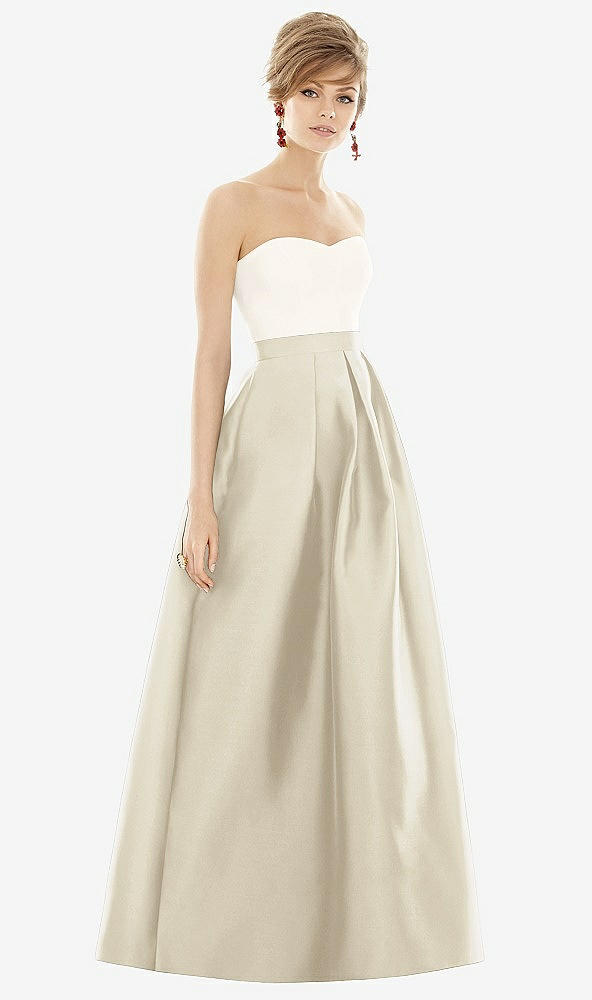 Front View - Champagne & Ivory Strapless Pleated Skirt Maxi Dress with Pockets