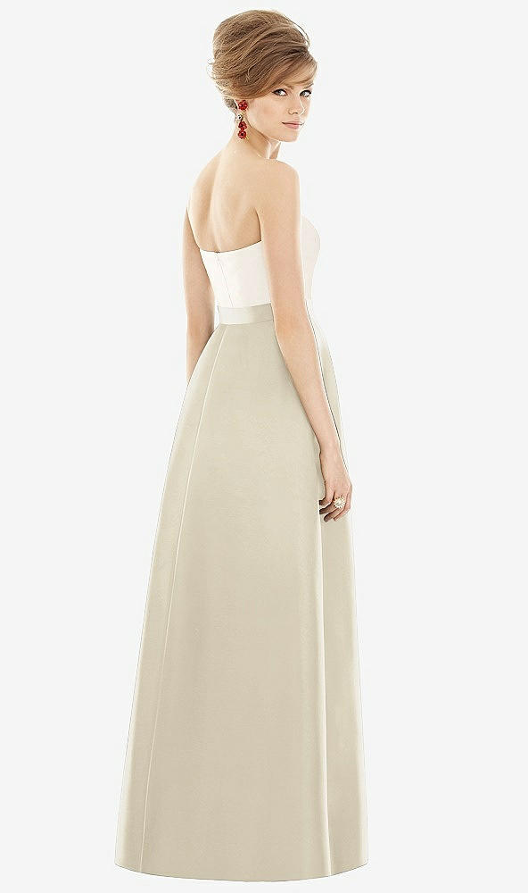 Back View - Champagne & Ivory Strapless Pleated Skirt Maxi Dress with Pockets