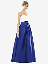 Front View Thumbnail - Cobalt Blue & Ivory Strapless Pleated Skirt Maxi Dress with Pockets