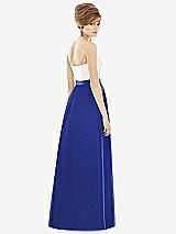 Rear View Thumbnail - Cobalt Blue & Ivory Strapless Pleated Skirt Maxi Dress with Pockets