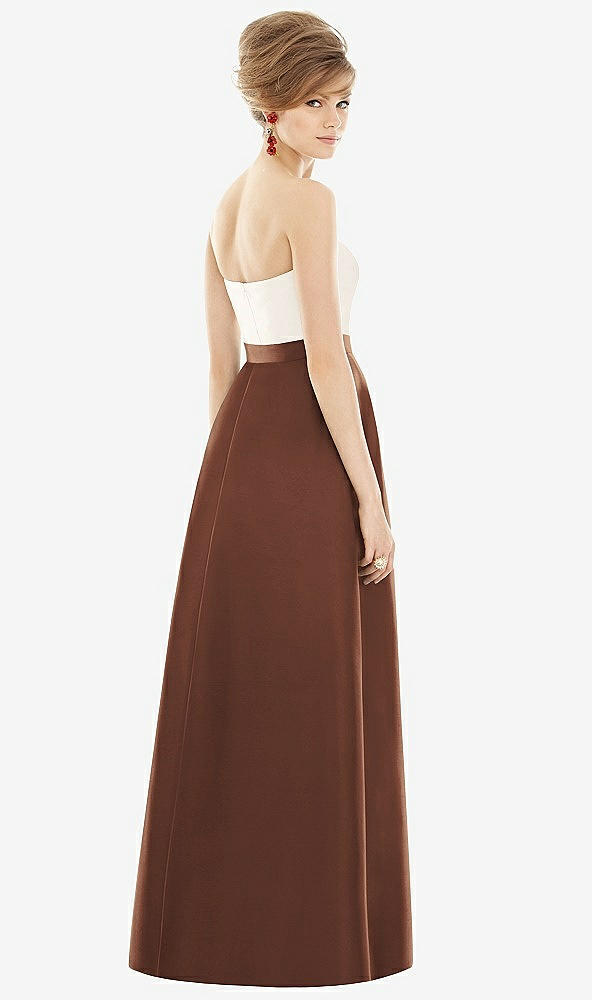 Back View - Cognac & Ivory Strapless Pleated Skirt Maxi Dress with Pockets