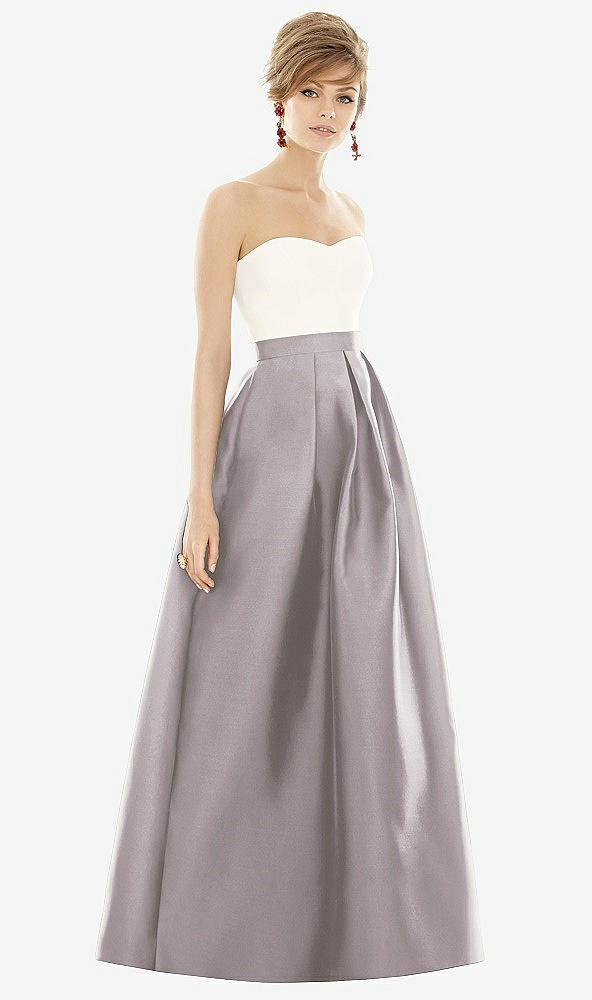Front View - Cashmere Gray & Ivory Strapless Pleated Skirt Maxi Dress with Pockets