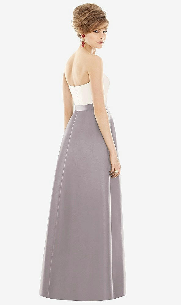 Back View - Cashmere Gray & Ivory Strapless Pleated Skirt Maxi Dress with Pockets