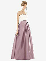 Front View Thumbnail - Dusty Rose & Ivory Strapless Pleated Skirt Maxi Dress with Pockets