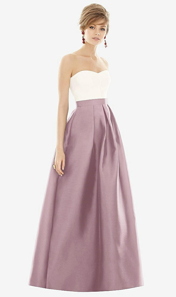 Front View - Dusty Rose & Ivory Strapless Pleated Skirt Maxi Dress with Pockets