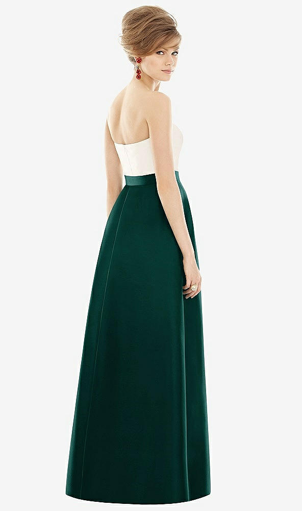 Back View - Evergreen & Ivory Strapless Pleated Skirt Maxi Dress with Pockets