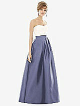 Front View Thumbnail - French Blue & Ivory Strapless Pleated Skirt Maxi Dress with Pockets