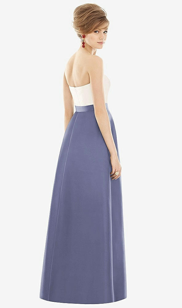 Back View - French Blue & Ivory Strapless Pleated Skirt Maxi Dress with Pockets