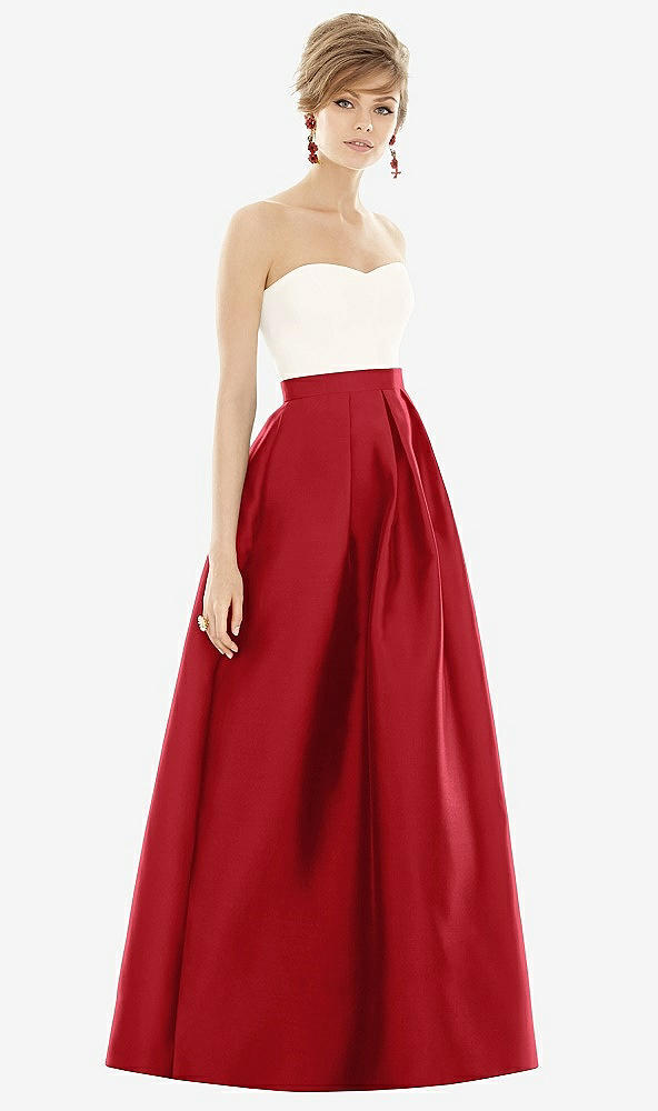 Front View - Garnet & Ivory Strapless Pleated Skirt Maxi Dress with Pockets