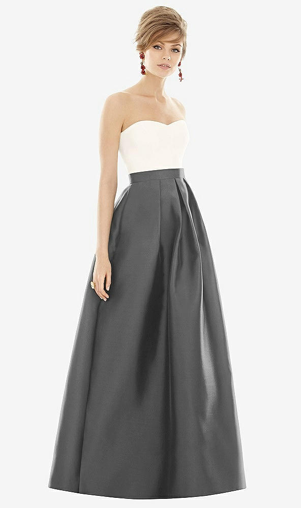 Front View - Gunmetal & Ivory Strapless Pleated Skirt Maxi Dress with Pockets