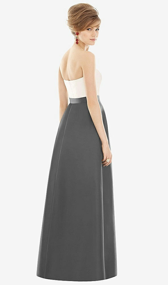 Back View - Gunmetal & Ivory Strapless Pleated Skirt Maxi Dress with Pockets