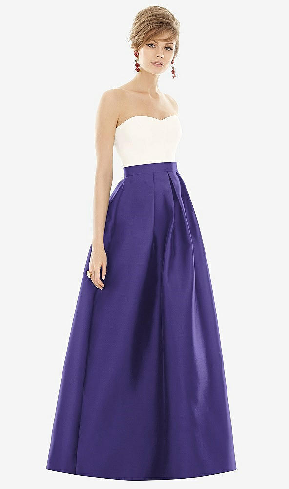 Front View - Grape & Ivory Strapless Pleated Skirt Maxi Dress with Pockets