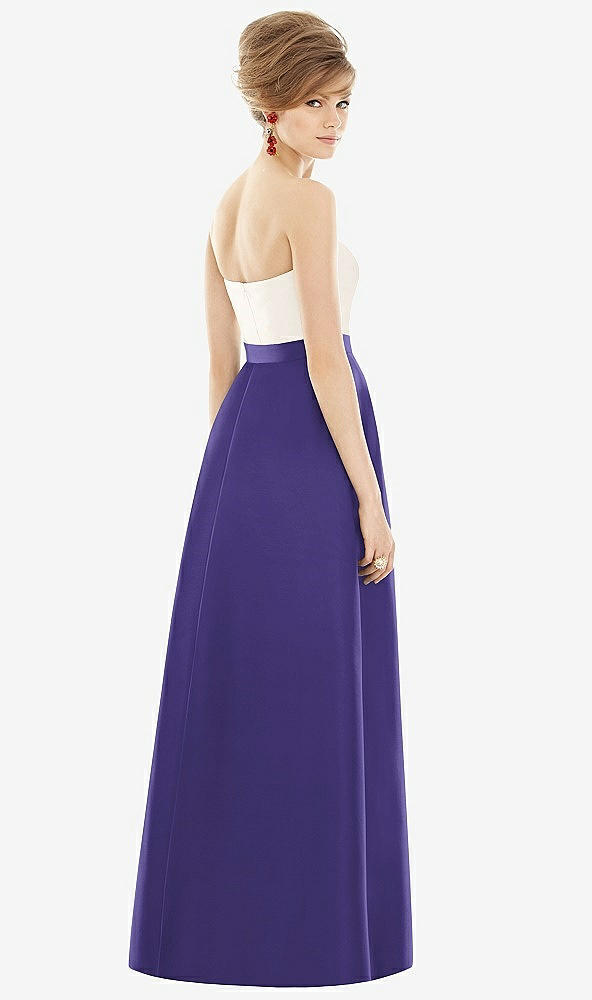 Back View - Grape & Ivory Strapless Pleated Skirt Maxi Dress with Pockets