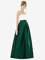 Front View Thumbnail - Hunter Green & Ivory Strapless Pleated Skirt Maxi Dress with Pockets